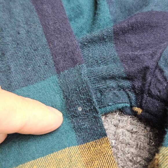 Eddie Bauer Plaid Flannel Hoodie Shirt M Womens Blue Green Yellow Cotton Casual - Picture 2 of 16